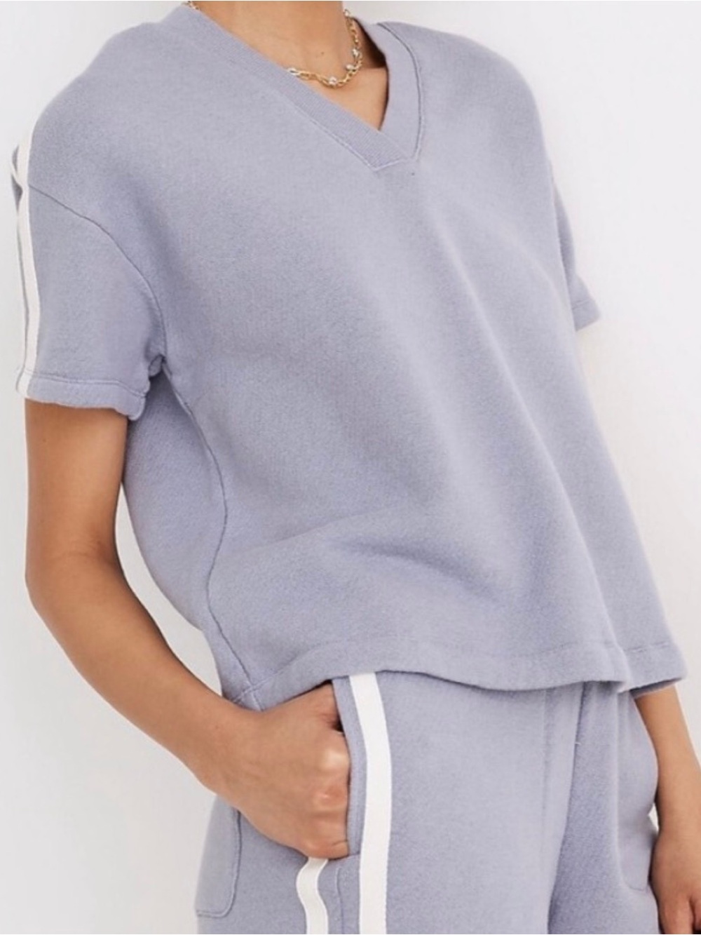 Madewell MWL Airyterry V-Neck Sweatshirt Tee Blue Stripe 3X